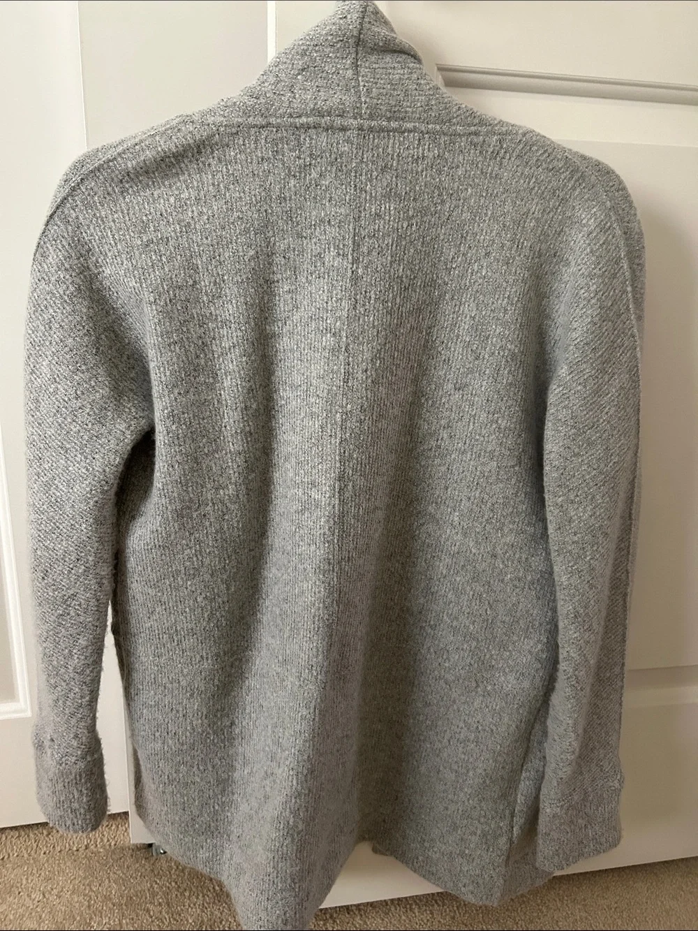 LOFT Light Gray Open-Front Knit Cardigan with Pockets